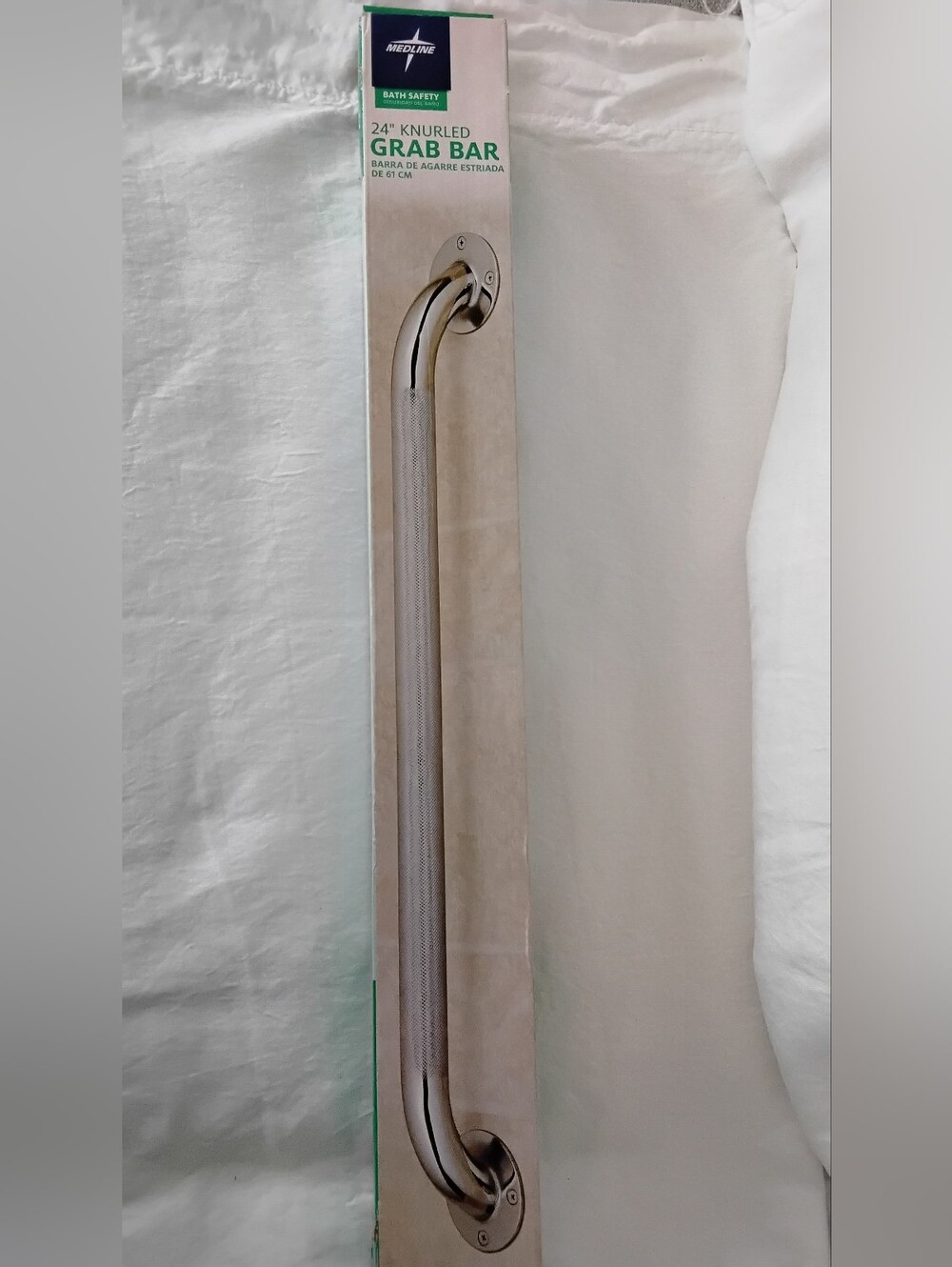 Medline 24" Knurled Grab Bar - Brushed Silver
